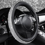 Bling Silver Diamond Leather Steering Wheel Cover, with Sparkly Crystal Glitter Rhinestone Universal Fit 13" 1/2-14" Small Car Wheel Protector for Women Girl Fit Car,SUV,Van,Sedan, Silver