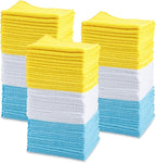 Microfiber Cleaning Cloths for Cars, Non-Abrasive, Highly Absorbent, Lint and Scratch-Free, Reusable and Washable, Car Detailing Towels, 16" x 12", Blue/White/Yellow, 144-Pack