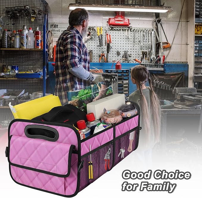 Car Trunk Organizer for SUV, Car Organizers and Storage with Reinforced Handles, Car Accessories for Women/Men 50L Waterproof Polyester Trunk Organizer(Medium,Pink)