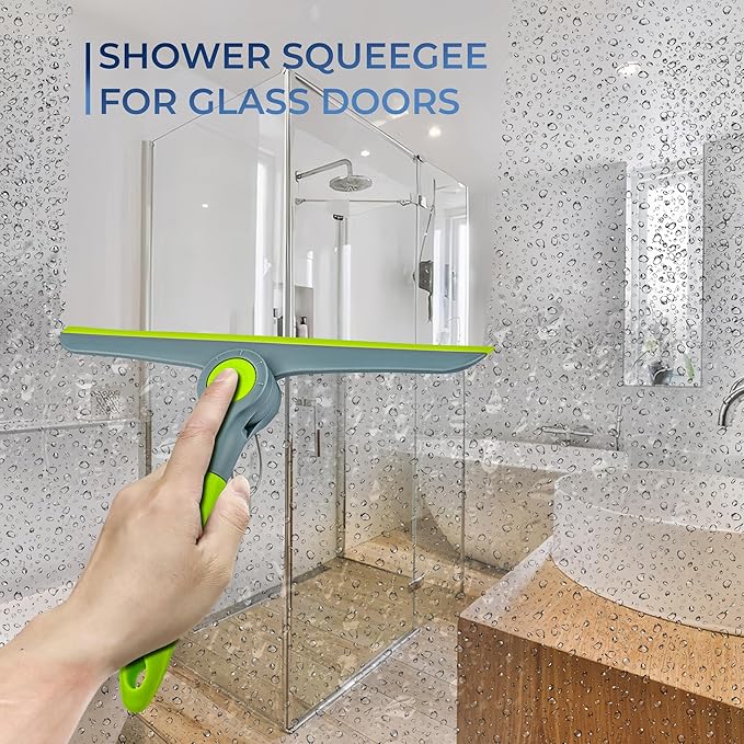 10" Heavy Duty Green, Grey Window Cleaning Squeegee, Handheld Squeegee for Glass Doors, Windows, Car Windshields & More