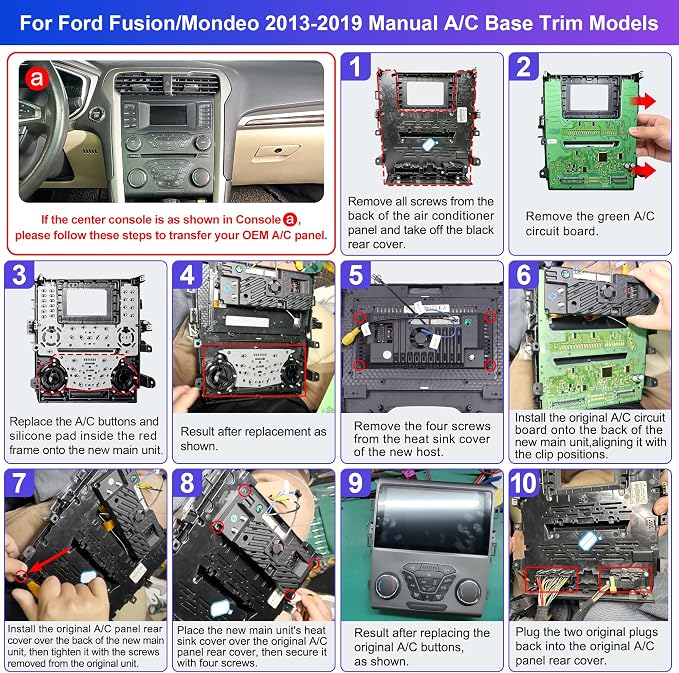 8 Core 4G+64G Car Radio for Ford Fusion Mondeo 2013-2019: Fit Manual AC | Upgrade Android 15 9" Touchscreen Stereo CarPlay Android Auto, BT, WiFi 6, GPS, AM, FM, RDS, 36EQ, SWC, 1080P Backup Camera