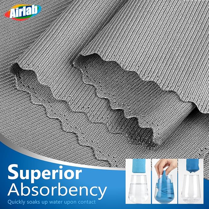 Airlab Glass Polishing Cloth Streak Free Miracle Cleaning Cloth Lint Free Microfiber Cleaning Rags for Glasses Kitchen Dish Mirrors Easy Clean, Pack of 8, 16" x 12", Multicolor