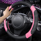 Line Rider Microfiber Leather Sporty 14.5-15 inch Steering Wheel Cover Universal Fits for 95% Truck,SUV,Cars, Anti-Slip Safety Comfortable Design (Black Pink)