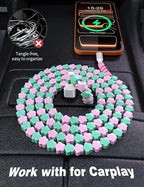 USB A to USB C Cable 6FT,Beaded Phone Charger Cord for iPhone 17 16 Pro Max 17e 15 Carplay,Cute TypeC Car Charger Charging Cord for iPad Pro 10 11/Samsung S26 S25 S24/Android Girl Women,PinkGreen Star