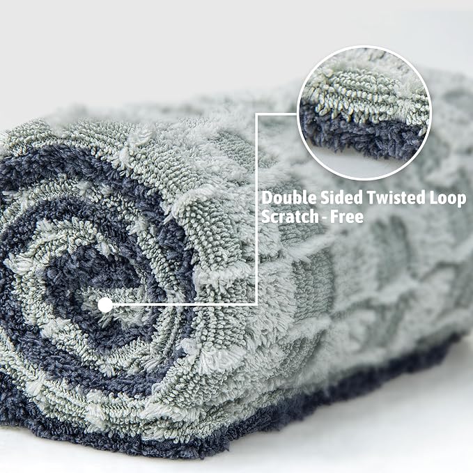 1000GSM Car Drying Towel 18"x24", Edgeless Double Twist Pile, Ultra Absorbent Microfiber Towel, Scratch-Free Lint-Free Streak-Free for Auto Detailing & Car Wash – Check Silver&Grey