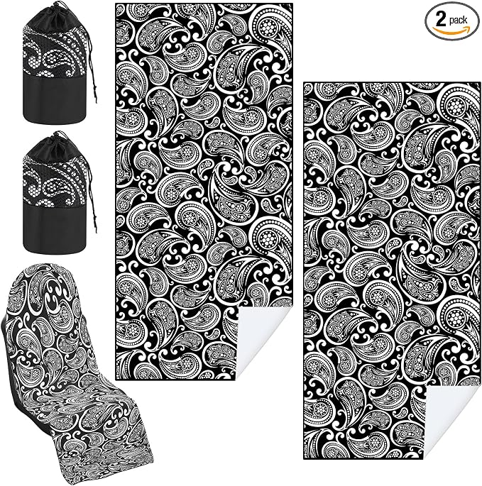 Car Seat Towel Covers with Storage Bag, 63 x 32 Inch Universal Non Slip Waterproof Sweat Protector for Car Truck, Gym Swimming Running, Machine Washable(2 Pack,Paisley)