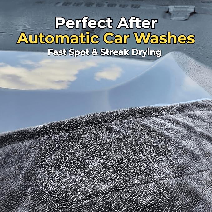 Double Trouble 2-Pack Car Drying Towels 20x20, 1200GSM | 1200GSM double-sided microfiber, 2-pack, 4 drying surfaces total, for touch-ups, mirrors, door jambs, post-wash & car wash