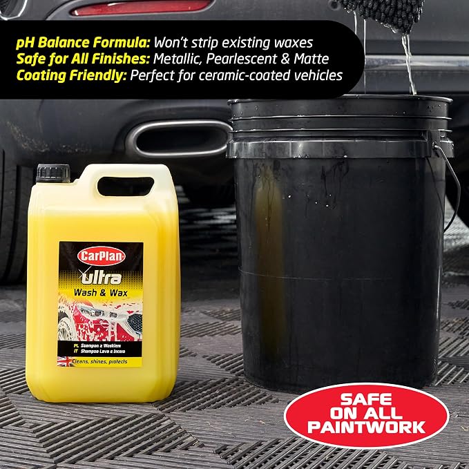 Ultra Wash & Wax Car Shampoo, 169 fl oz (1.3 Gallon) pH Neutral Soap Cleans, Shines & Protects Paint for Bucket Wash with Wash Mitt