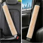Soft Faux Fur Universal Fit Seatbelt Cover Car Truck SUV Airplane Seat Belt Shoulder Pad for Carmera Backpack Straps Neck Cushion Protector Extra Long 25.6in Beige