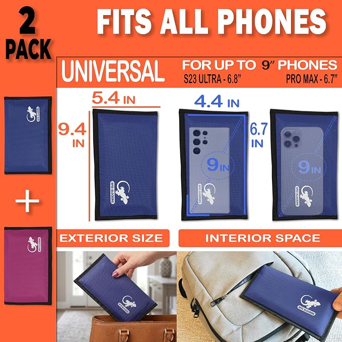 Faraday Bag Anti-Tracking GPS RFID Car Key Signal Blocker Wallet Shielding Pouch Protective Case for Cell Phone Car Key FOB, Data Privacy, Electronic Device Security (2 PACK - BLUE AND PINK)
