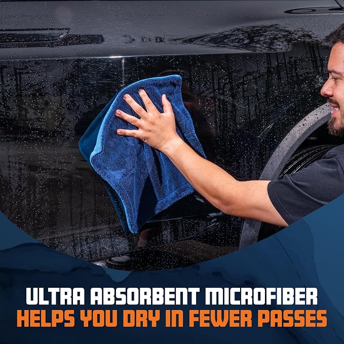 Little Megalodon Multi Purpose Microfiber Towel (2 Pack) 13.7 x 13.7 Inch – Ultra Plush Detailing Towels for Car Wash, Drying, Interior Cleaning, Glass, Dusting & Polishing