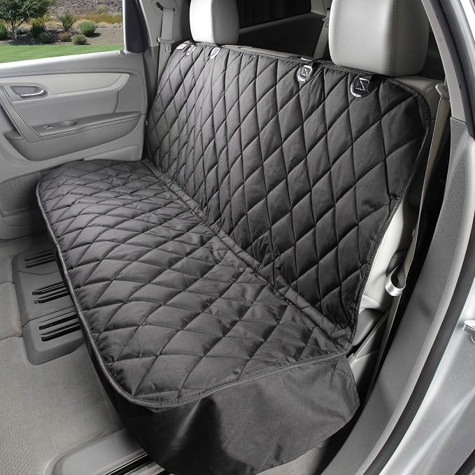 Back Seat Pet Cover for Dogs w/o Hammock – 54" Wide, Waterproof Car Seat Cover, Non-Slip, Heavy-Duty – Fits Cars, SUVs, Small Trucks – 2 Seat Belt & Latch Access – Back Seat Protector (Black)