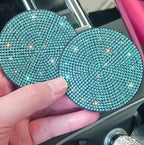 4pcs Bling Car Cup Holder Coaster, 2.75 inch Anti-Slip Shockproof Universal Fashion Car Coasters Insert Bling Crystal Rhinestone Automotive Interior Accessories for Women (Aquamrine)