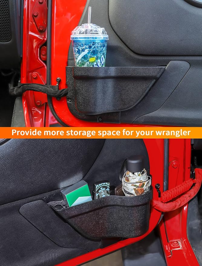 DP3 Front Door Storage Pockets, Door Side Insert Organizer Box for 2011-2018 Jeep Wrangler JK JKU 2/4 Door, Interior Storage Expansion Accessories, Black, 2 PCs