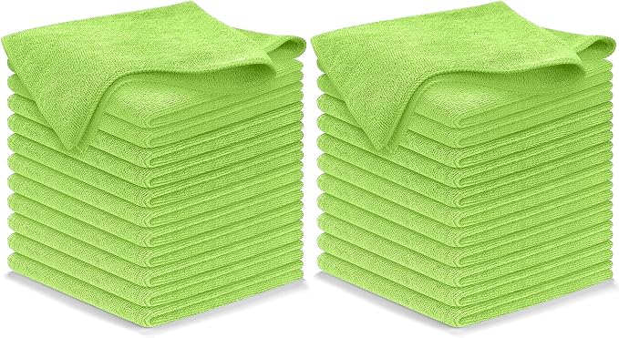 Microfiber Cleaning Cloth Light Green - 24 Pcs 12.5"x12.5" - High Performance - 1200 Washes, Ultra Absorbent Towels Weave Grime & Liquid for Streak-Free Mirror Shine - Car Washing Cloth
