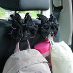 Car Seat Headrest Hook Cute Bowknot Vehicle Hanger Car Storage Organizer for Handbag Purse Coat Grocery Bag Puff Black