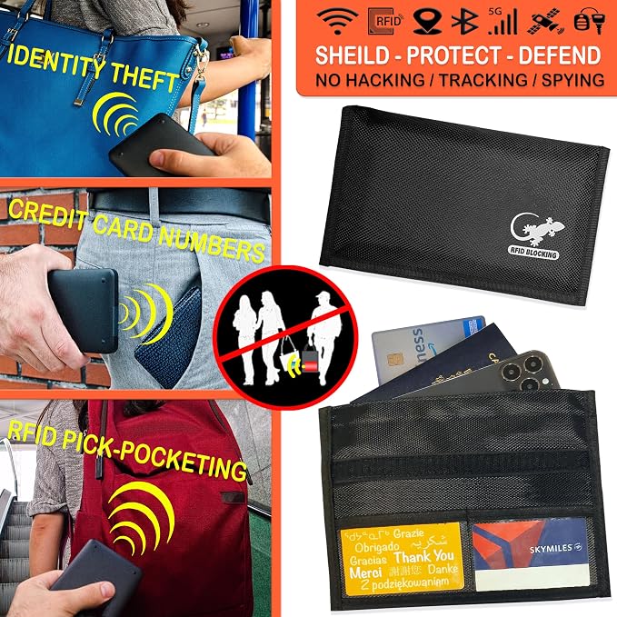 RFID Faraday Bag - GPS, RFID, and EMP Signal Blocker | Nylon Shielding Pouch for Cell Phone Privacy, Car Key FOB Protection, and Electronic Device Security (BLACK - NYLON)