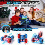 STEM Remote Control Car for Kids, 360° Spinning Double-Sided Coloured Design RC Stunt Car with LED Lights, USB-C Rechargeable Educational Toy for Boys Ages 6–12, Ideal Birthday