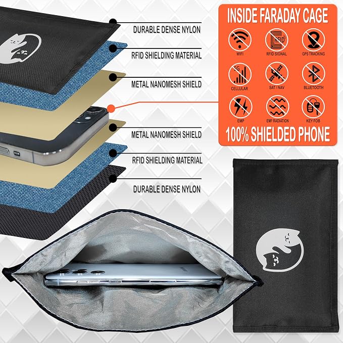 Cat Yin Yang Faraday Bag for Phones & Key Fobs – RFID Shielding Privacy Pouch for Electronic Device Storage, Cute Cat Lover Faraday Sleeve Accessory