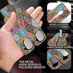 Purse Hook for Car Vintage Boho Mandala Flowers 1 Pack Headrest Back Seat Hook Premium Leather Double Metal Hanger Storage Pack Bag Purse Holder Car Accessories
