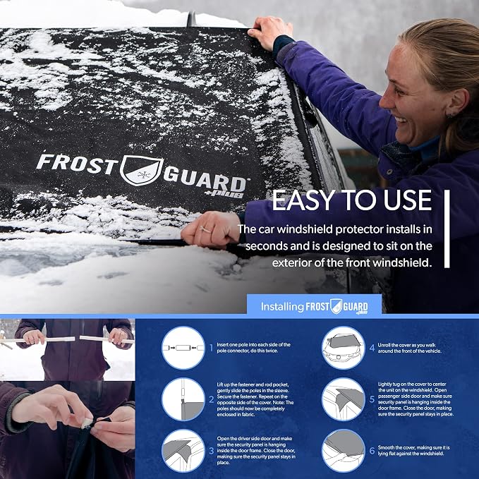 Plus | Winter Windshield Cover for Ice and Snow, XL Size (Black) - Built-in Security Panels, Wiper Blade Coverage + Mirror Covers - Fits XL Size Cars, Trucks and SUVs, 68 x 41 Inches