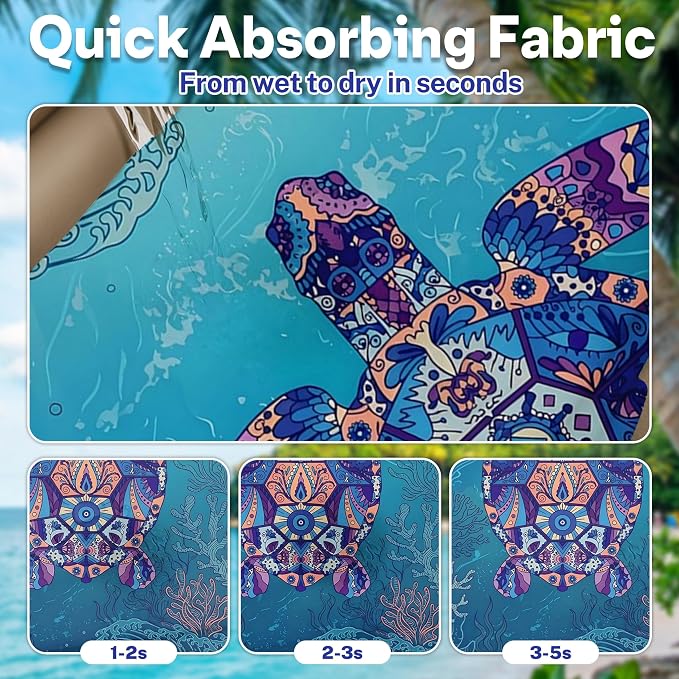 2 Pack Car Seat Towel Covers, Sweat-Proof Microfiber Seat Protectors for Gym, Running, Beach & Workout, Breathable Quick-Dry, Machine Washable, Underwater Sea Turtle Print, Universal Fit