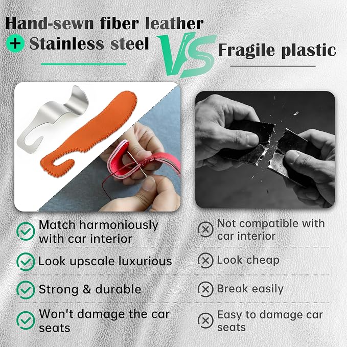 Car Seat Headrest Hook Universal Vehicle Storage Hanger Leather with Metal Car Seat Back Organizer for Handbag Purse Coat Orange 2 Pack