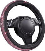 Bling Diamond Leather Steering Wheel Cover, Bling Sparkly Crystal Glitter Rhinestones Universal Fit 14" 1/2-15" Car Wheel Protect for Women Girl Fit Suvs,Vans,Sedans,Cars,Trucks, Pink Black