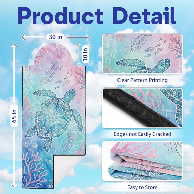2 Pack Car Seat Towel Covers, Sweat-Proof Microfiber Seat Protectors for Gym, Running, Beach & Workout, Breathable Quick-Dry, Machine Washable, Coral Sea Turtle Print, Universal Fit