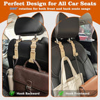 Car Headrest Hooks 4 Pack Adjustable Universal Fit Auto Seat Back Organizer Storage Hanger Purse Bags Holder with Clip Beige