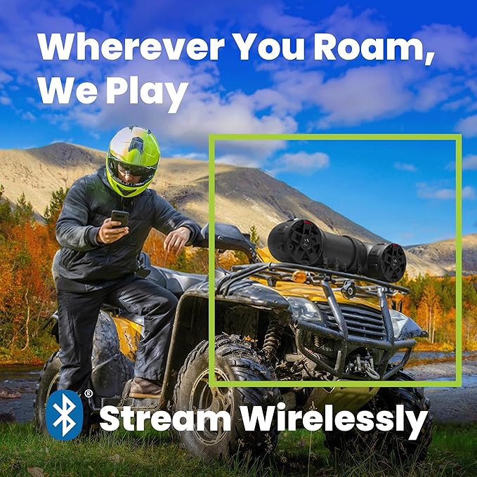 ATV6.5B ATV UTV Weatherproof Sound System - 6.5 Inch Speakers, 1.5 Inch Tweeters, Built-in Amplifier, Bluetooth, Easy Installation for 12V Vehicles