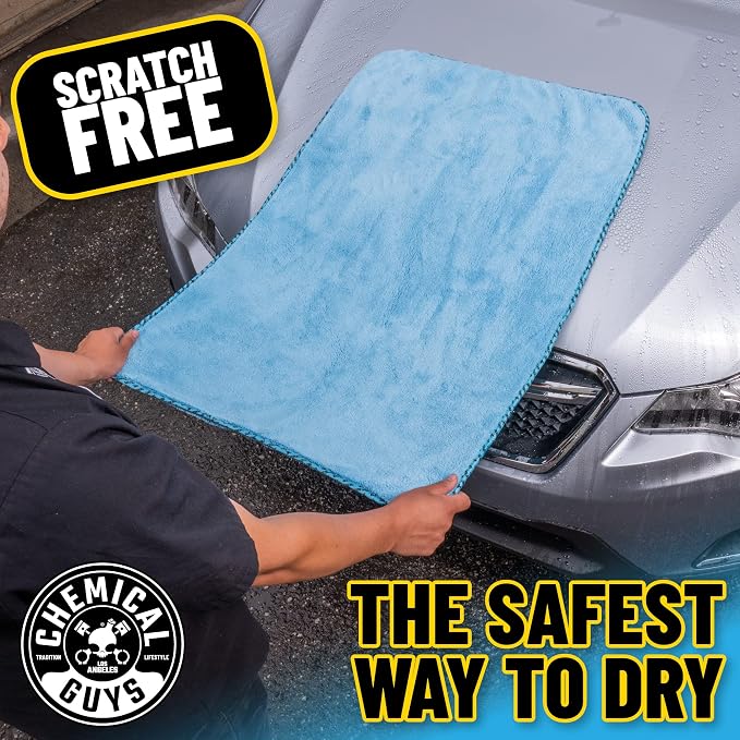 Woolly Mammoth Large Microfiber Drying Towel - 36 x 25 Inch Blue, Ultra Plush Super Absorbent Car Drying Towel for Cars, Trucks, SUVs, Motorcycles, RVs, and Auto Detailing