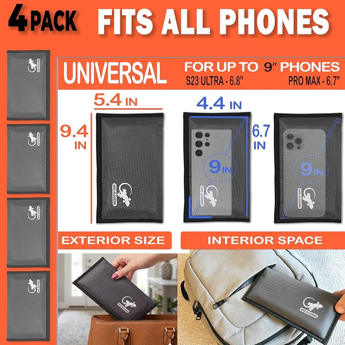 4 Faraday Bag Anti-Tracking GPS RFID Car Key Signal Blocker Wallet Shielding Pouch Protective Case for Cell Phone Car Key FOB, Data Privacy, Electronic Device Security (4 PACK - GRAY)