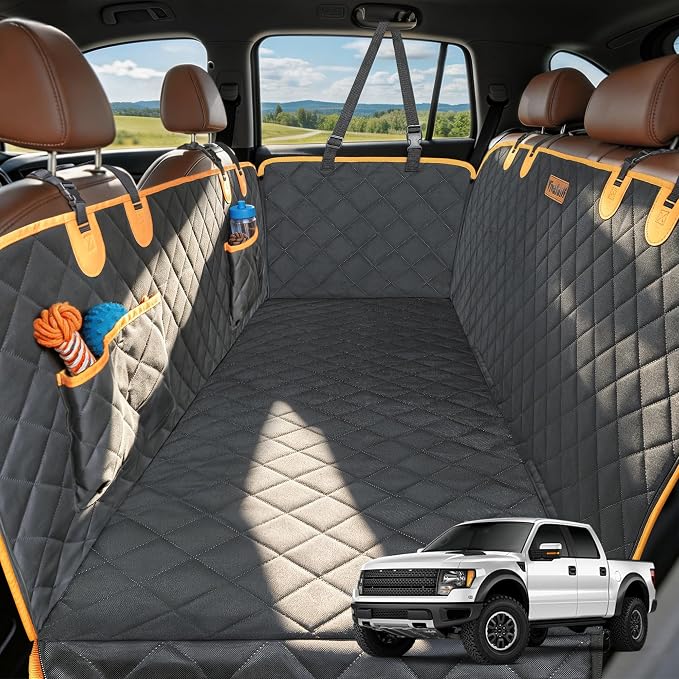Dog Seat Cover for Back Seat, Dog Hammock for Trucks SUVs | 600D waterproof, nonslip, scratch-proof. Easy-clean, machine washable, pet-friendly for daily travel. Quick no-tool install.