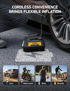 H2 Pro Cordless Tire Inflator Portable Air Compressor Tire Pump with DC 12V & Battery Dual Power Supply Digital Pressure Gauge Fast Inflation Air Pump for Car Tires Motorcycles Bikes Yellow