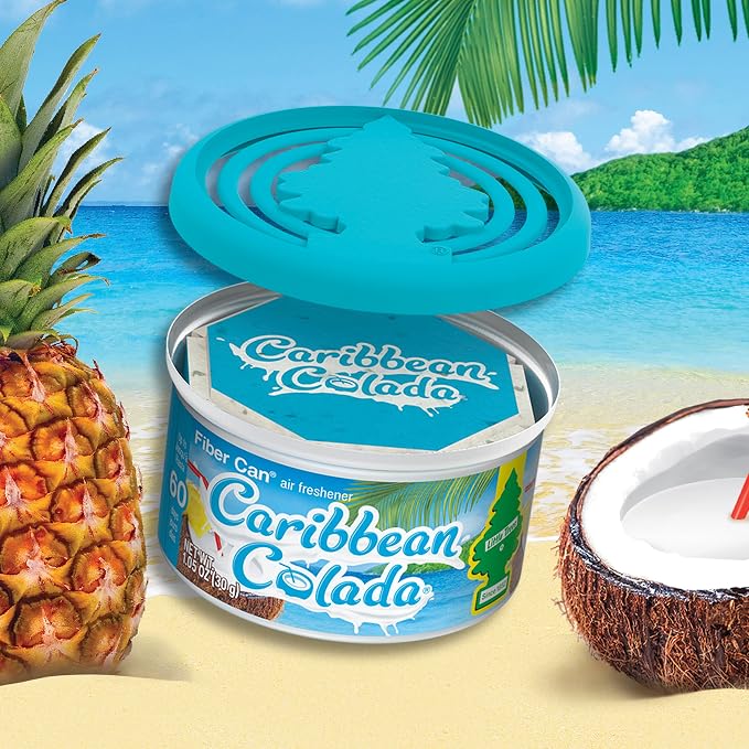 Car Air Freshener | Fiber Can Provides Long Lasting Scent for Auto or Home | Recycled Fiber | Caribbean Colada, 4 Air Fresheners