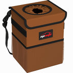 Waterproof Car Trash Can with Lid and Pockets, 2.5 Gal, Brown | Leakproof, Collapsible Multipurpose Car Bin with 3 Side Storage Pockets, Adjustable Straps