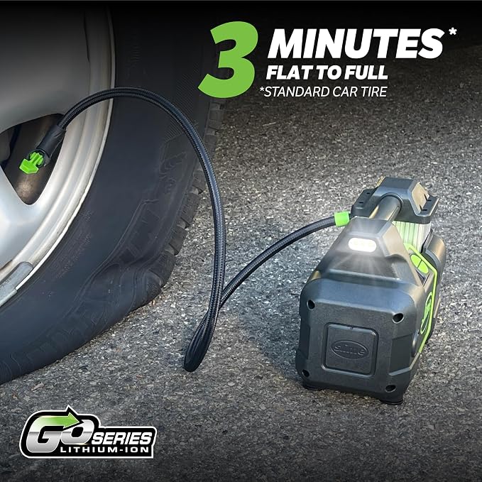 40086 Tire Inflator, Cordless, Pro Power, Portable Air Compressor Pump, Auto Shut-Off, Lithium Ion Battery and LED Light, Rechargeable, 3 min inflation