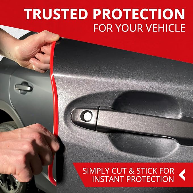 Car Door Edge Protector – Universal DIY Edge Trim to Prevent Scratches & Dings – Flexible Adhesive Molding Trim for Cars, Trucks & SUVs (10 Ft - Red)