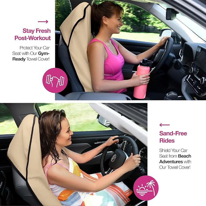 Waterproof Sweating Car Seat Cover for Post Gym Workout, Running, Swimming, Beach and Hiking, Universal Fit Anti-Slip Bucket Seat Protector for Cars, SUVs and Trucks, Machine Washable, Beige