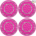 4PCS Bling Crystal Rhinestone Cup Holder Coaster, 2.75 inch Soft Silicone Anti-Slip Shockproof, Car Cup Holder Insert Coasters, Universal Car Interior Accessories for Women (Rose Red & White)