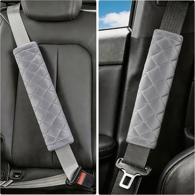Soft Auto Seat Belt Cover Seatbelt Shoulder Pad Cushions 2 PCS Universal Fit for All Cars and Backpack for a More Comfortable Driving (Light Grey)