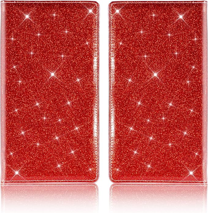 Car Registration and Insurance Card Holder, Vehicle License Document Glove Box Compartment Organizer, Interior Car Accessories for Women Men (Glitter Red)