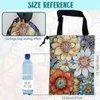 Car Garbage Bag Bright Yellow White and Blue Floral Hanging Canvas Car Trash Bag Drawstring Car Back Seat Organizer for Car Back Front Seat Console with Adjustable Buckle
