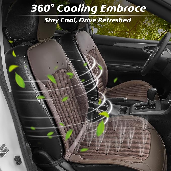 Paffenery 2026 Upgraded Cooling Car Seat Cover Front Seat, 12V-24V Ventilated Cooling Car Seat Cushion, Cooled Seat Cover for Car SUV Truck Universal Fit, Walnut Brown