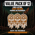 Hanging Car Air Freshener 12-Pack, Wild Cedarwood Escape Warm, Woody & Earthy Cedarwood Fragrance, Rearview Mirror Paper Fresheners for Cars, Trucks, SUVs & Boats