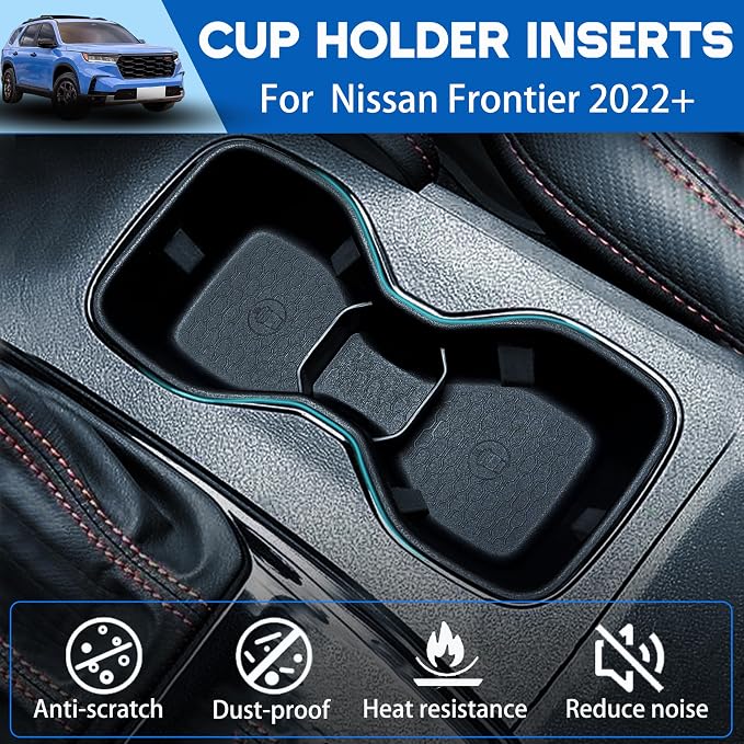Cup Holder for 2022 2023 2024 2025 2026 Frontier Accessories Center Console Cup Holder Insert TPE Non Slip Drink Holder Organizer Replacement Interior Decoration Black