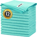 Turquoise Microfiber Cleaning Cloth -Pack of 12, Highly Absorbent Cleaning Rags, 16"X12" All Purpose Cleaning Towels for Housekeeping, Kitchen, Car, Lint Free and Reusable Microfiber Towels