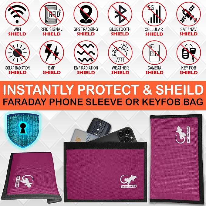 Pink Nylon Faraday Bag - Signal Blocker for Cell Phone, Car Key FOB, Data Privacy (PINK - NYLON)