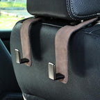 Car Seat Back Hook Metal with Suede Universal Vehicle Headrest Hangers Interior Storage Organizer for Purse Handbag Coat Grocery Bags 2 Pack Coffee